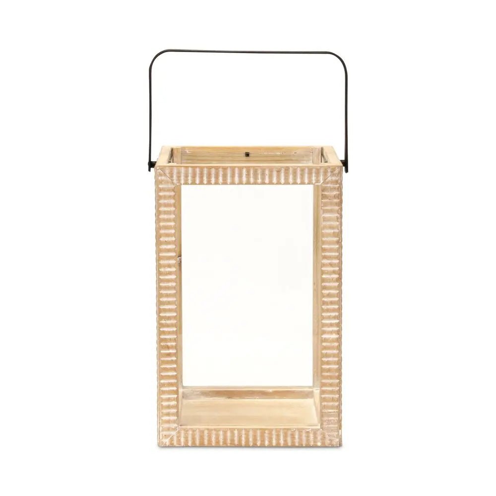 16" Clear And Natural Glass And Solid Wood Tabletop Lantern Candle Holder HomeRoots