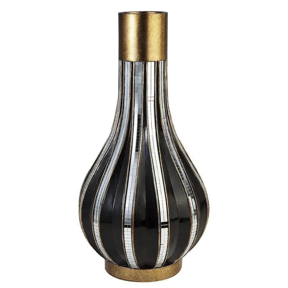 16" Gold and Black Striped Bud Polyresin Table Vase - NOBLE HOME INTERIORS