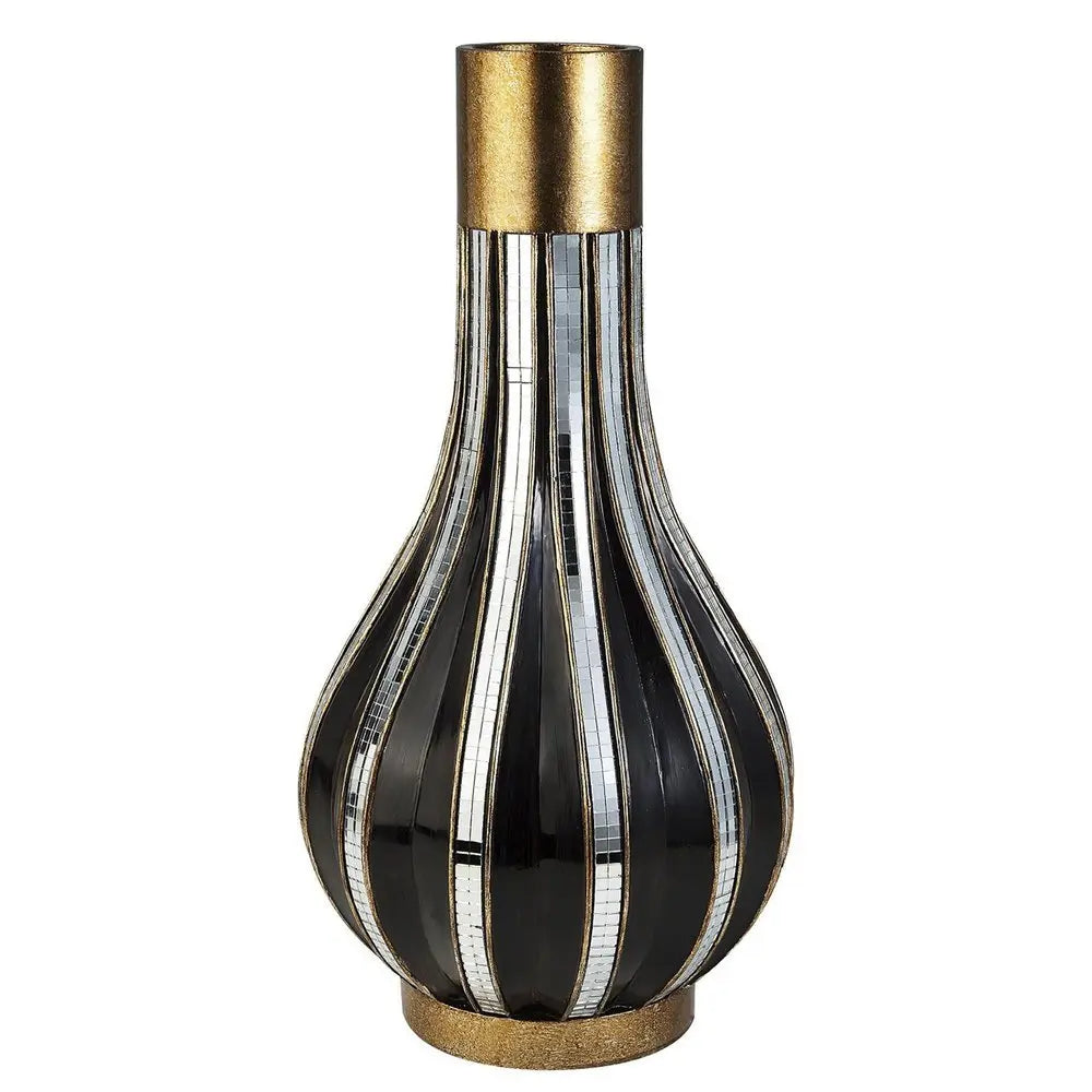 16" Gold and Black Striped Bud Polyresin Table Vase - NOBLE HOME INTERIORS