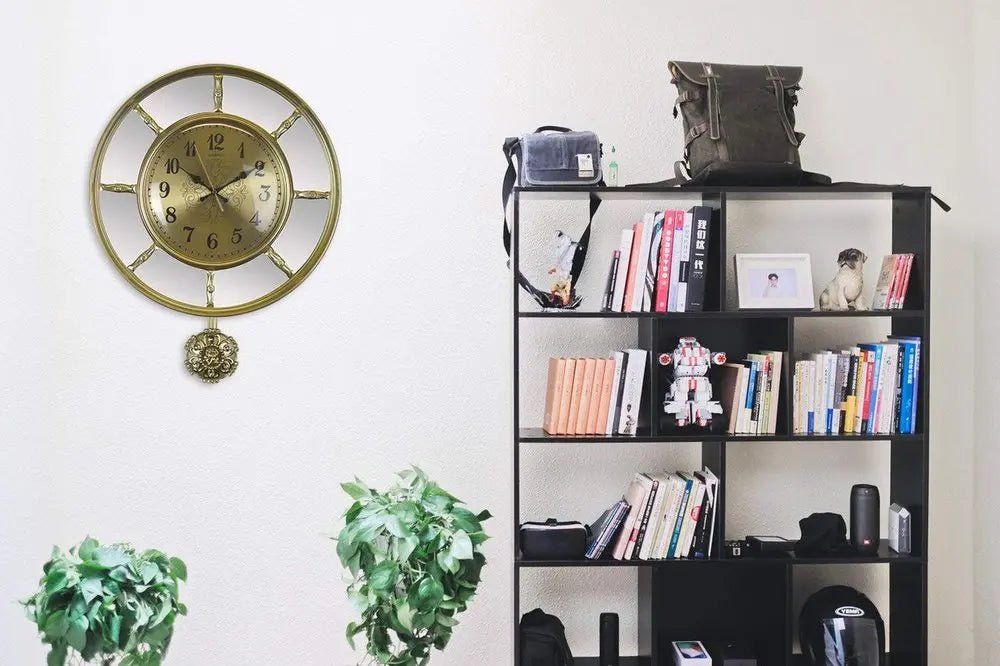 16" Gold And Silver Mirrored Glass And Resin Silent Pendulum Ornate Round Wall Clock HomeRoots