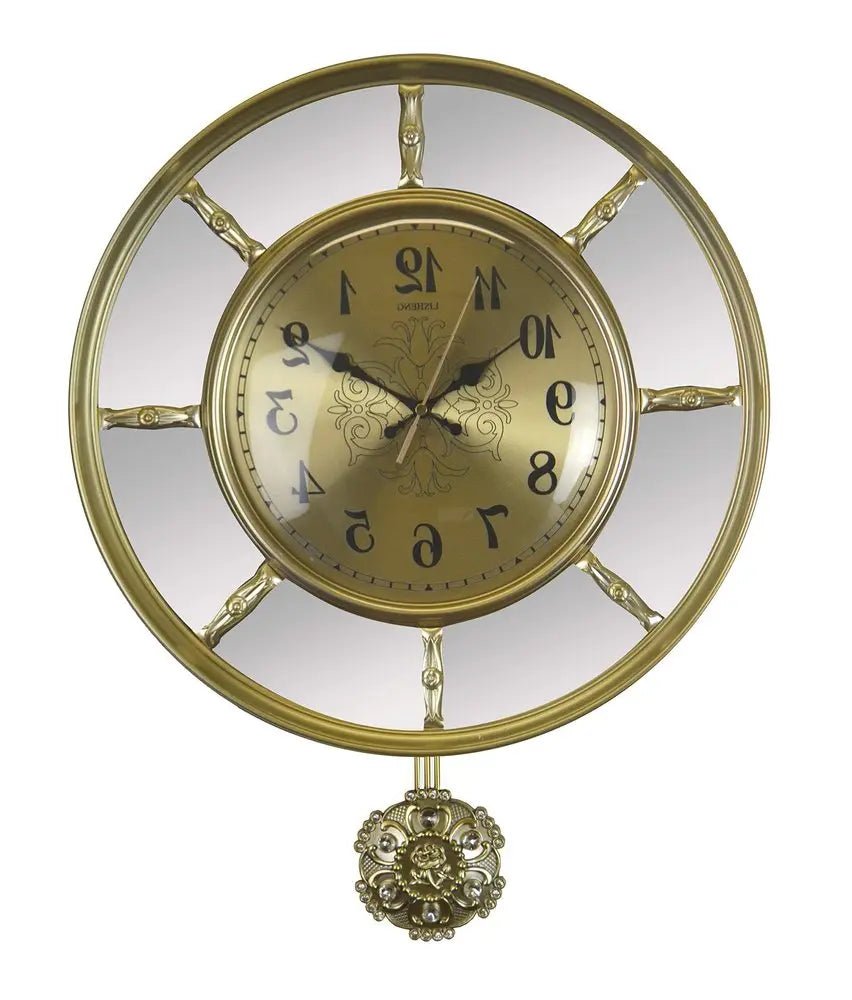 16" Gold And Silver Mirrored Glass And Resin Silent Pendulum Ornate Round Wall Clock HomeRoots