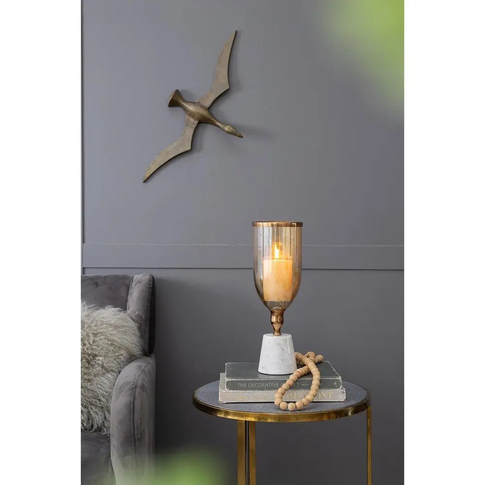 16" Gold And White Glass And Marble Table Vase - NOBLE HOME INTERIORS