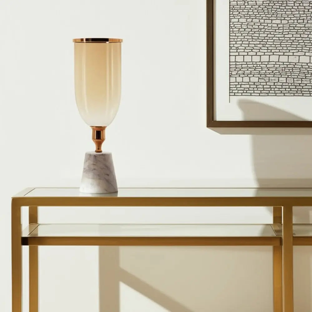 16" Gold And White Glass And Marble Table Vase - NOBLE HOME INTERIORS