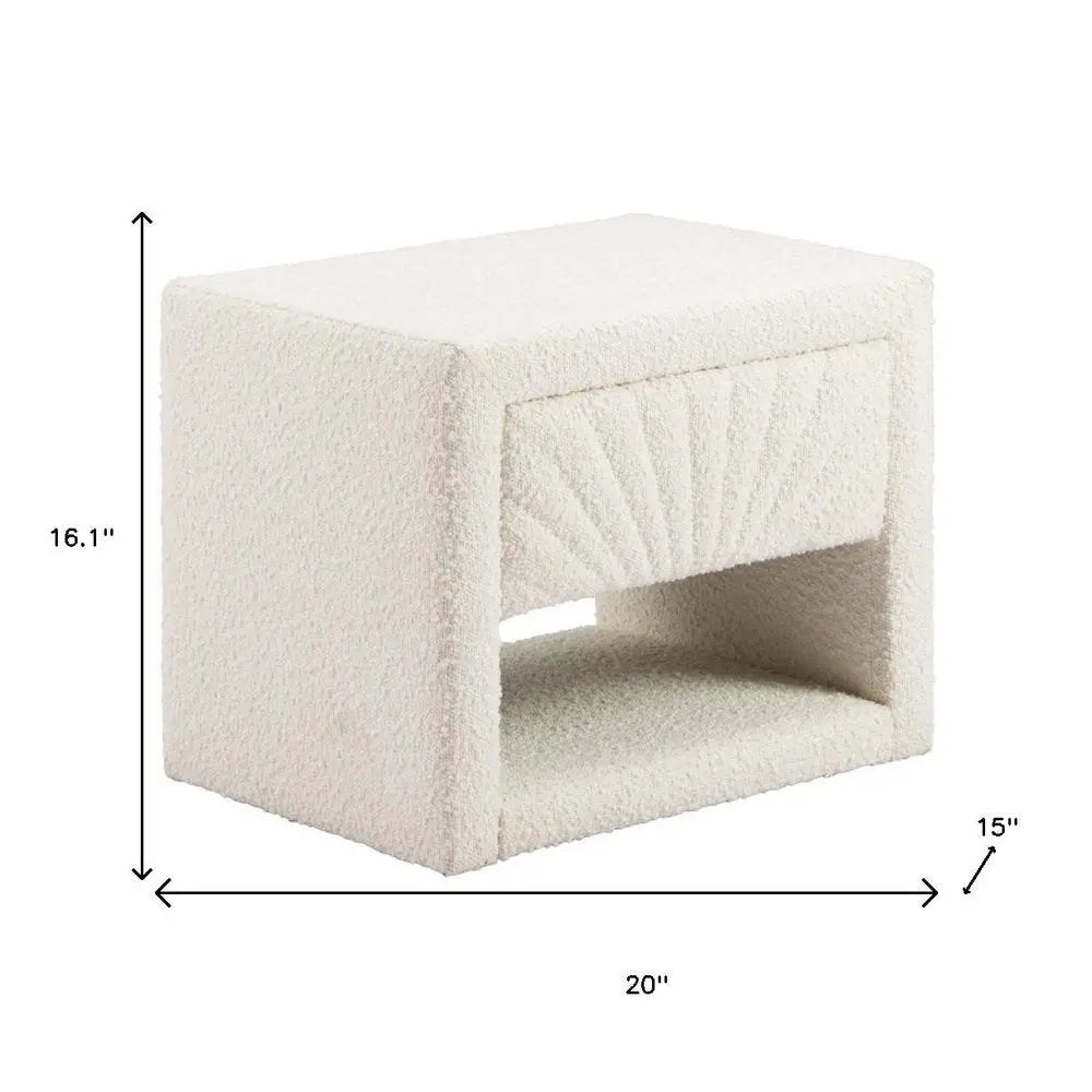 16" Ivory Wood Woven Texture One Drawer Nightstand - NOBLE HOME INTERIORS