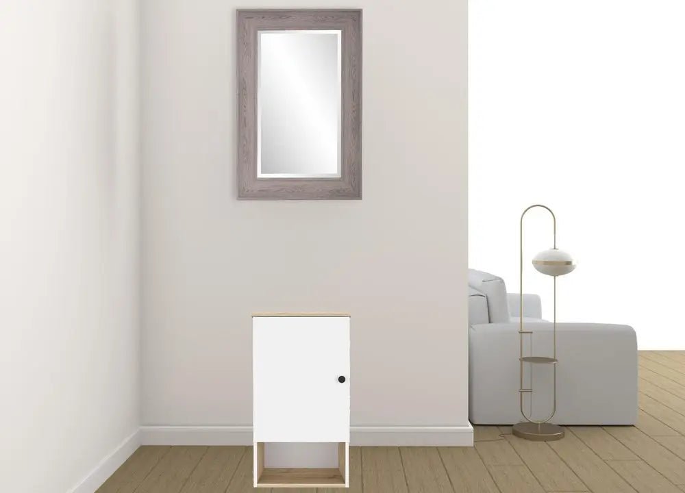 16" Light Oak And White Wall Mounted Cabinet With Three Shelves HomeRoots