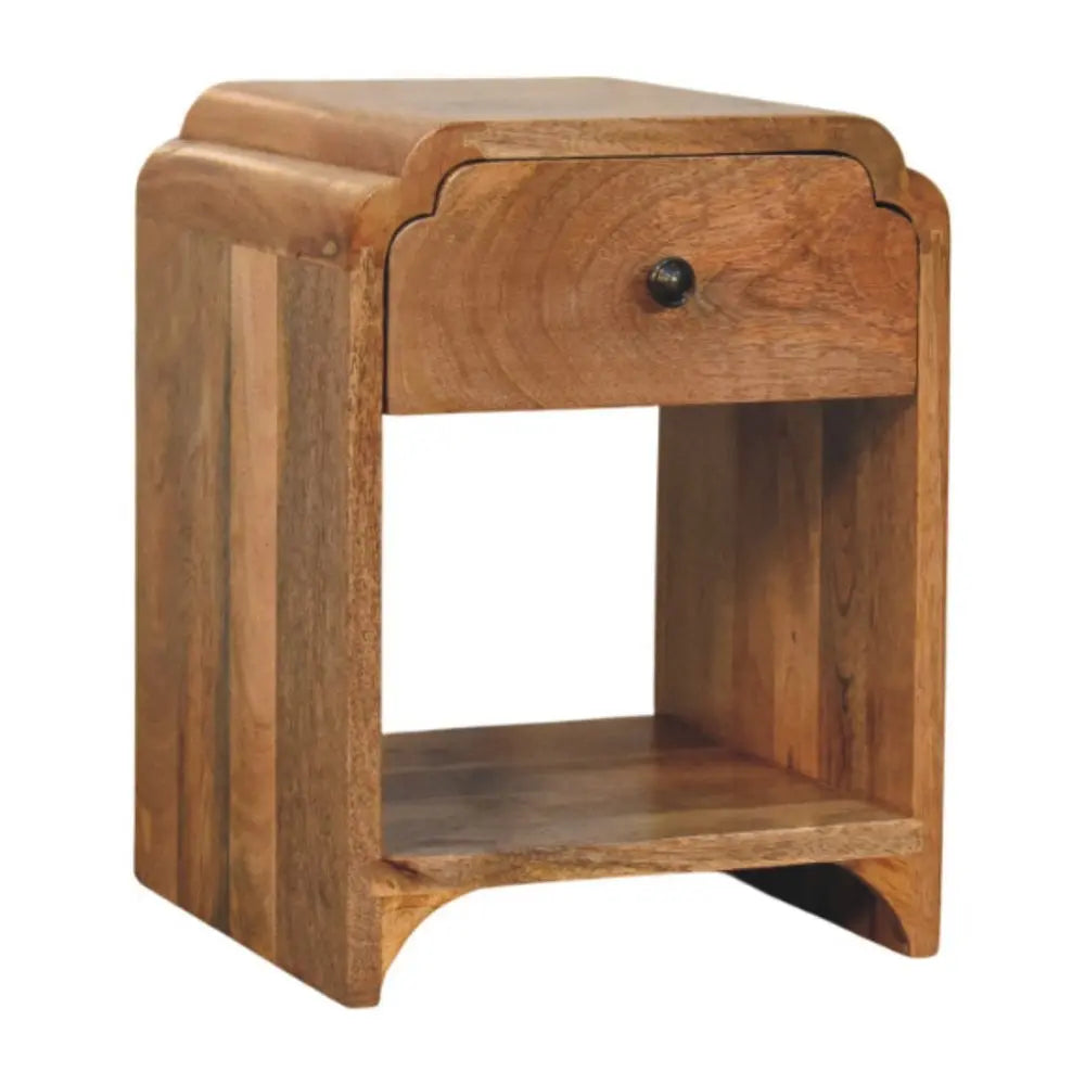 16" Oak Solid Wood One Drawer Scallop Edge Nightstand - NOBLE HOME INTERIORS