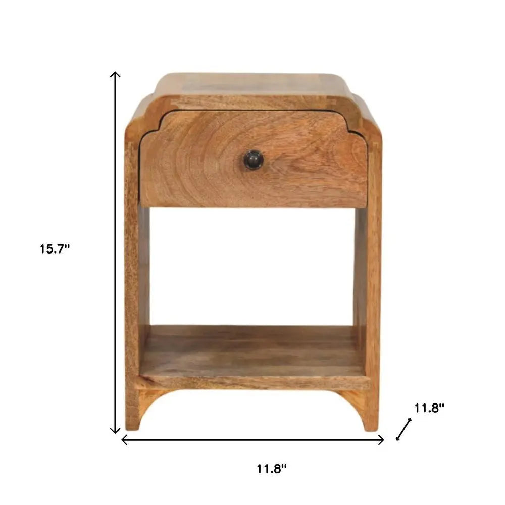 16" Oak Solid Wood One Drawer Scallop Edge Nightstand - NOBLE HOME INTERIORS