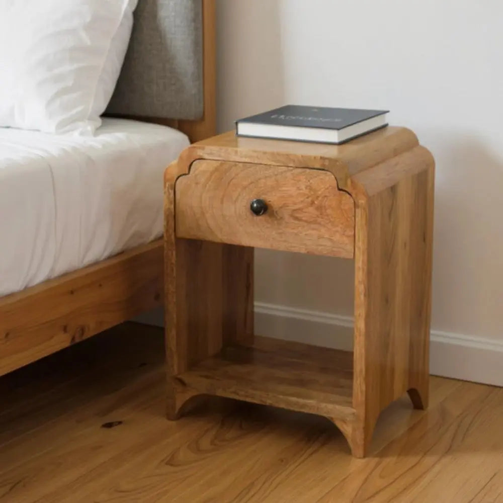 16" Oak Solid Wood One Drawer Scallop Edge Nightstand - NOBLE HOME INTERIORS