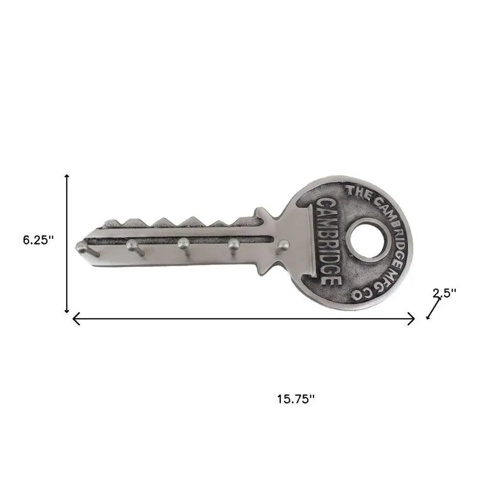 16" Silver Five Hook Wall Mount Key Shaped Coat Rack - NOBLE HOME INTERIORS