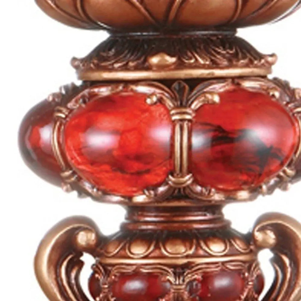 16" Tall Red and Brown Faux Marble Candle Holder with Candle - NOBLE HOME INTERIORS