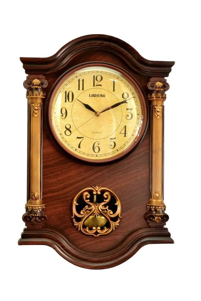 16" Walnut And Gold Resin Silent Analog Ornate Wall Clock HomeRoots