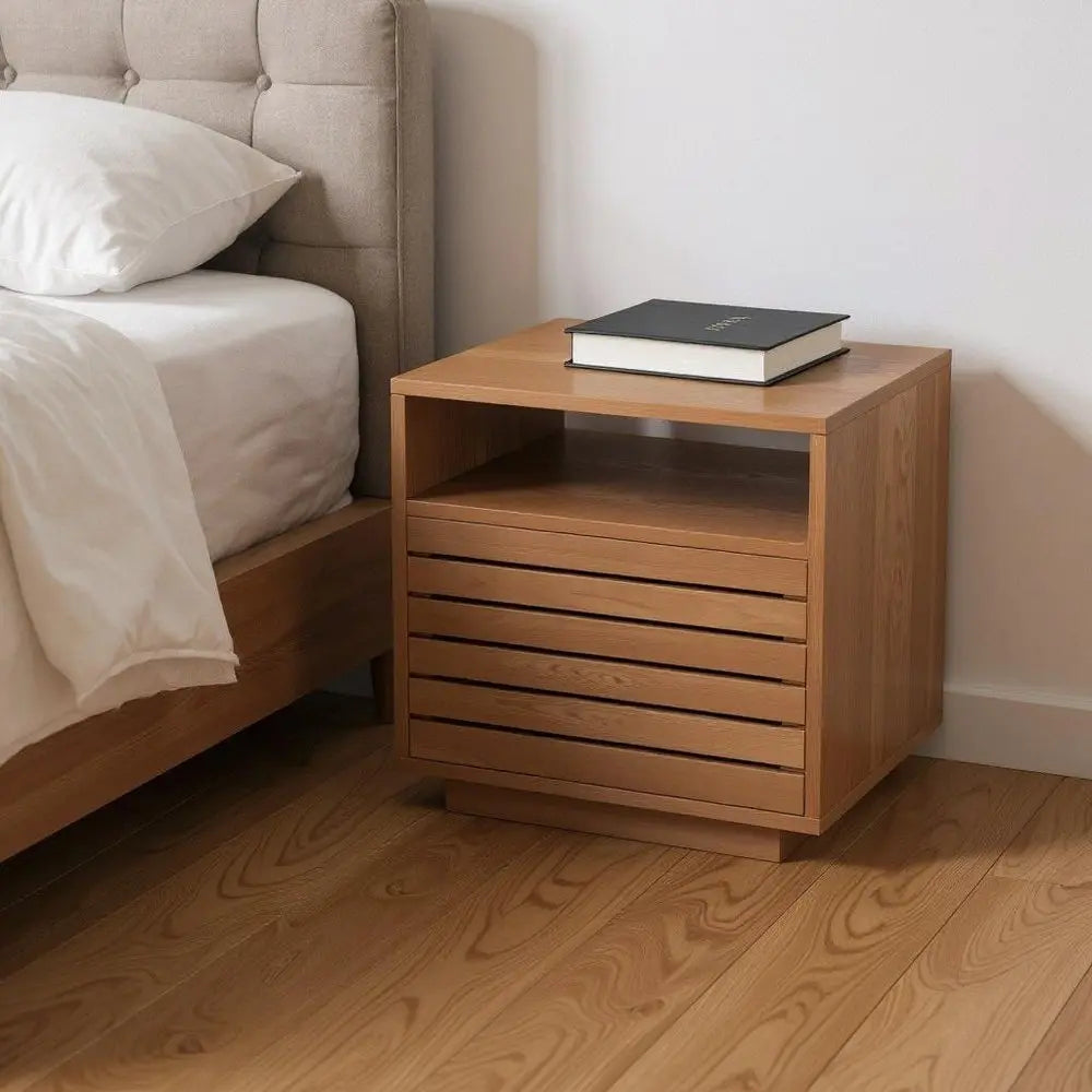 16" Walnut Wood One Drawer Nightstand - NOBLE HOME INTERIORS