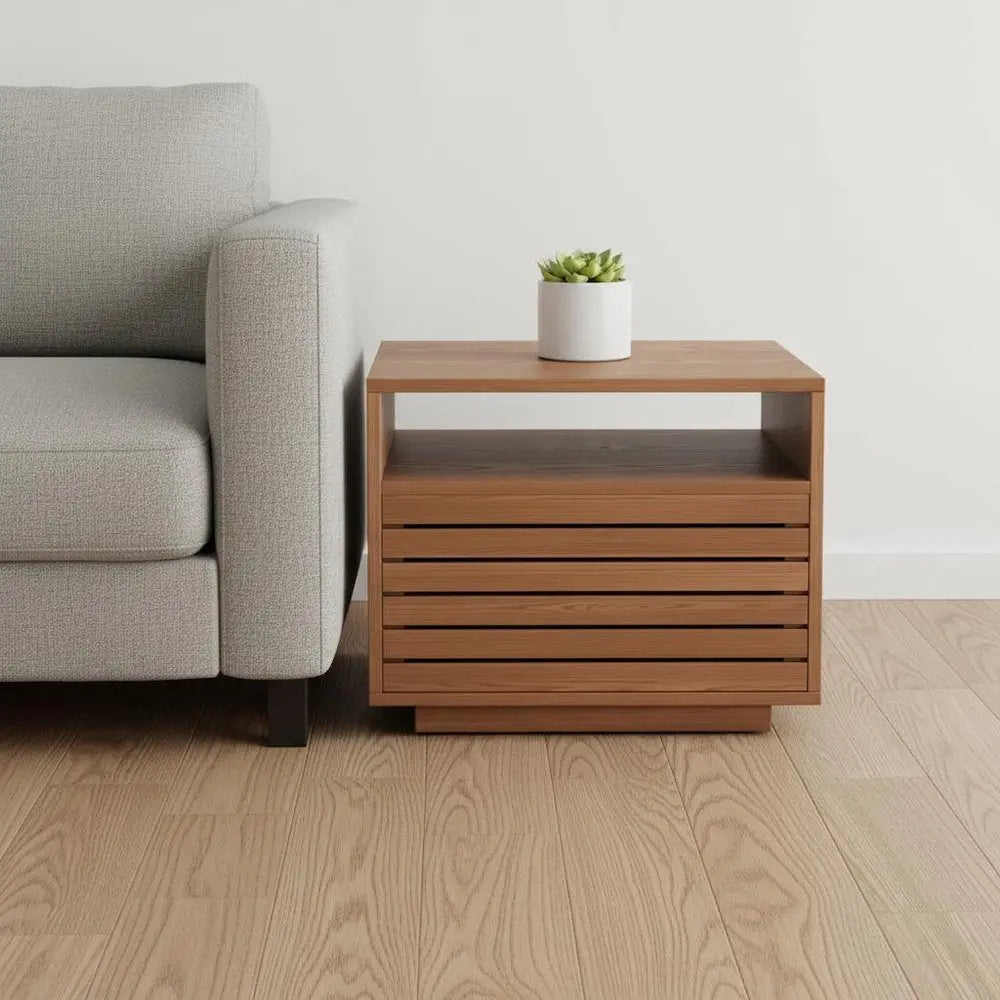 16" Walnut Wood One Drawer Nightstand - NOBLE HOME INTERIORS