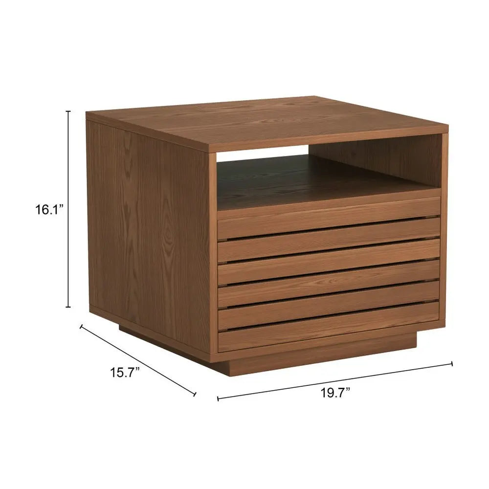 16" Walnut Wood One Drawer Nightstand - NOBLE HOME INTERIORS