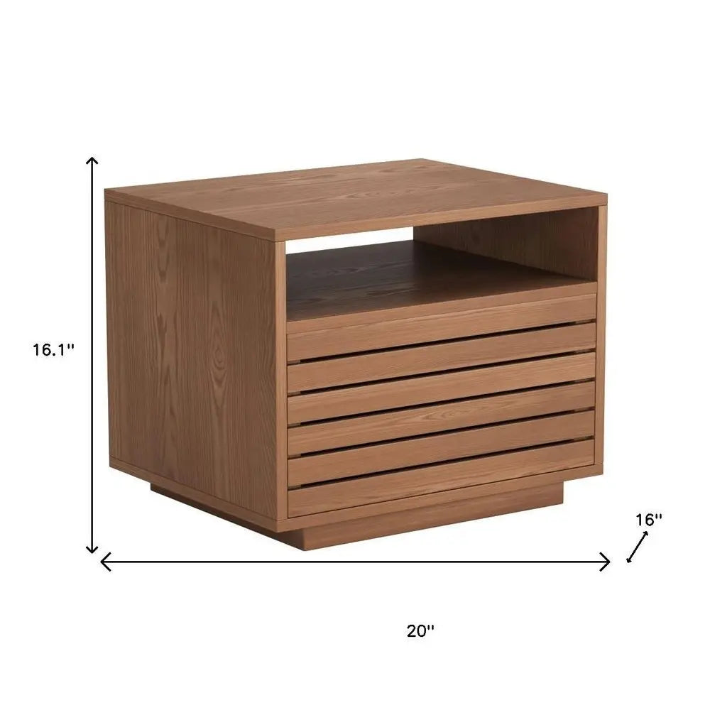 16" Walnut Wood One Drawer Nightstand - NOBLE HOME INTERIORS