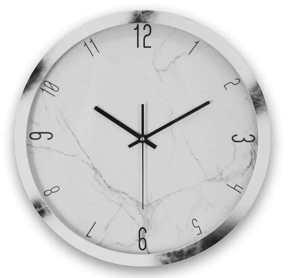 16" White And Black Heavy Duty Plastic Silent Analog Marble Round Wall Clock - NOBLE HOME INTERIORS