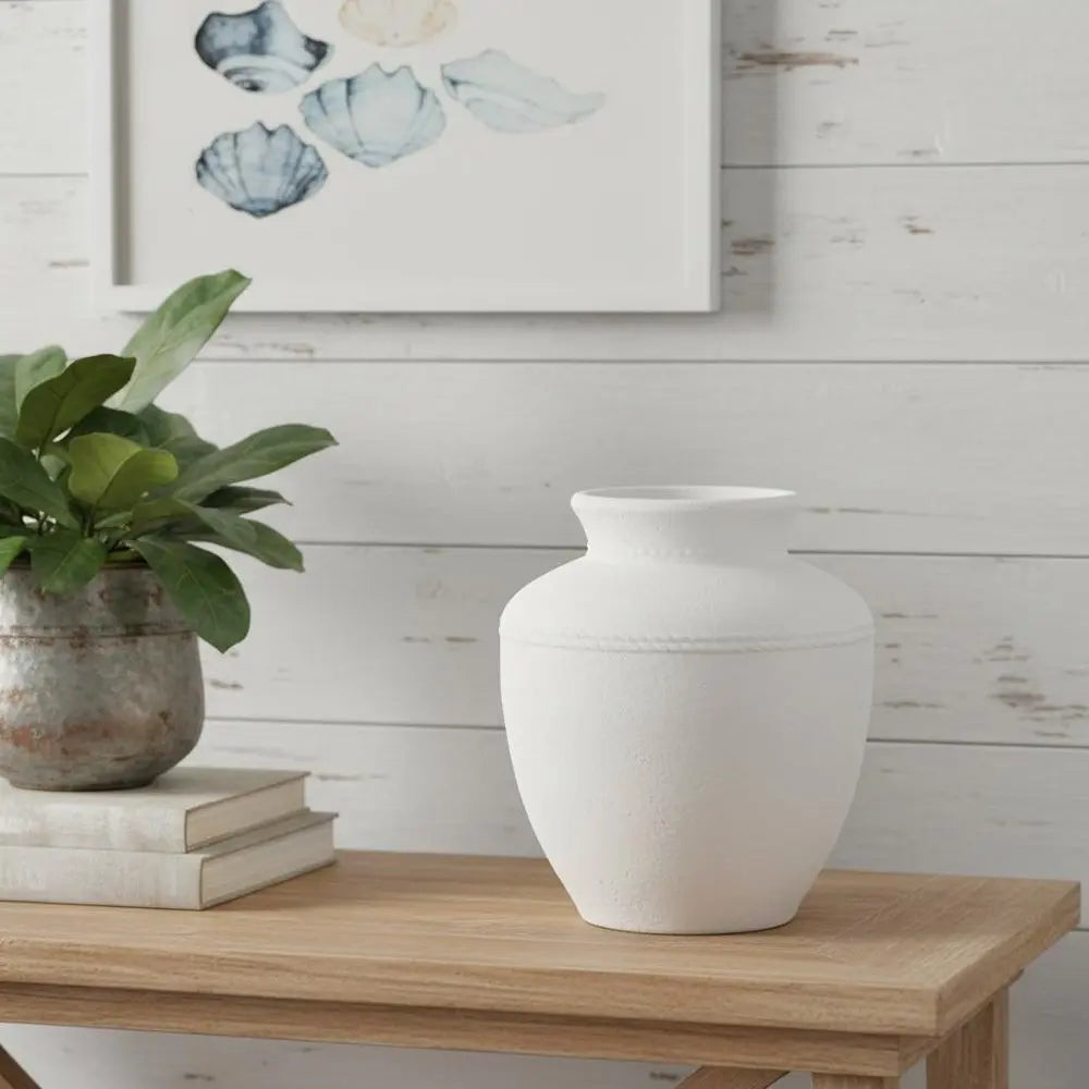 16" White Terracotta Round Jug Vase - NOBLE HOME INTERIORS