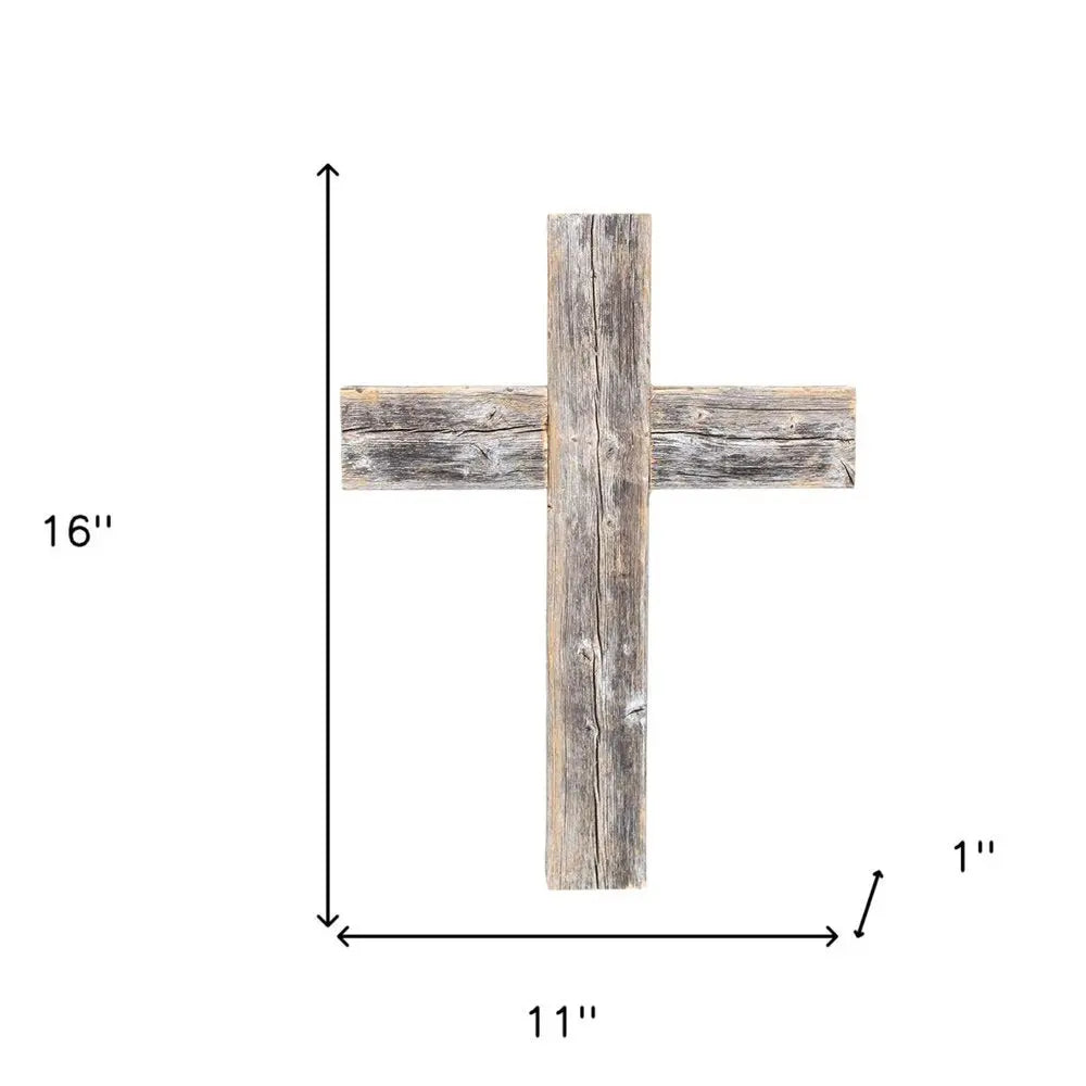 16" X 11" Gray Wood Cross Hanging Dimensional Sculpture - NOBLE HOME INTERIORS