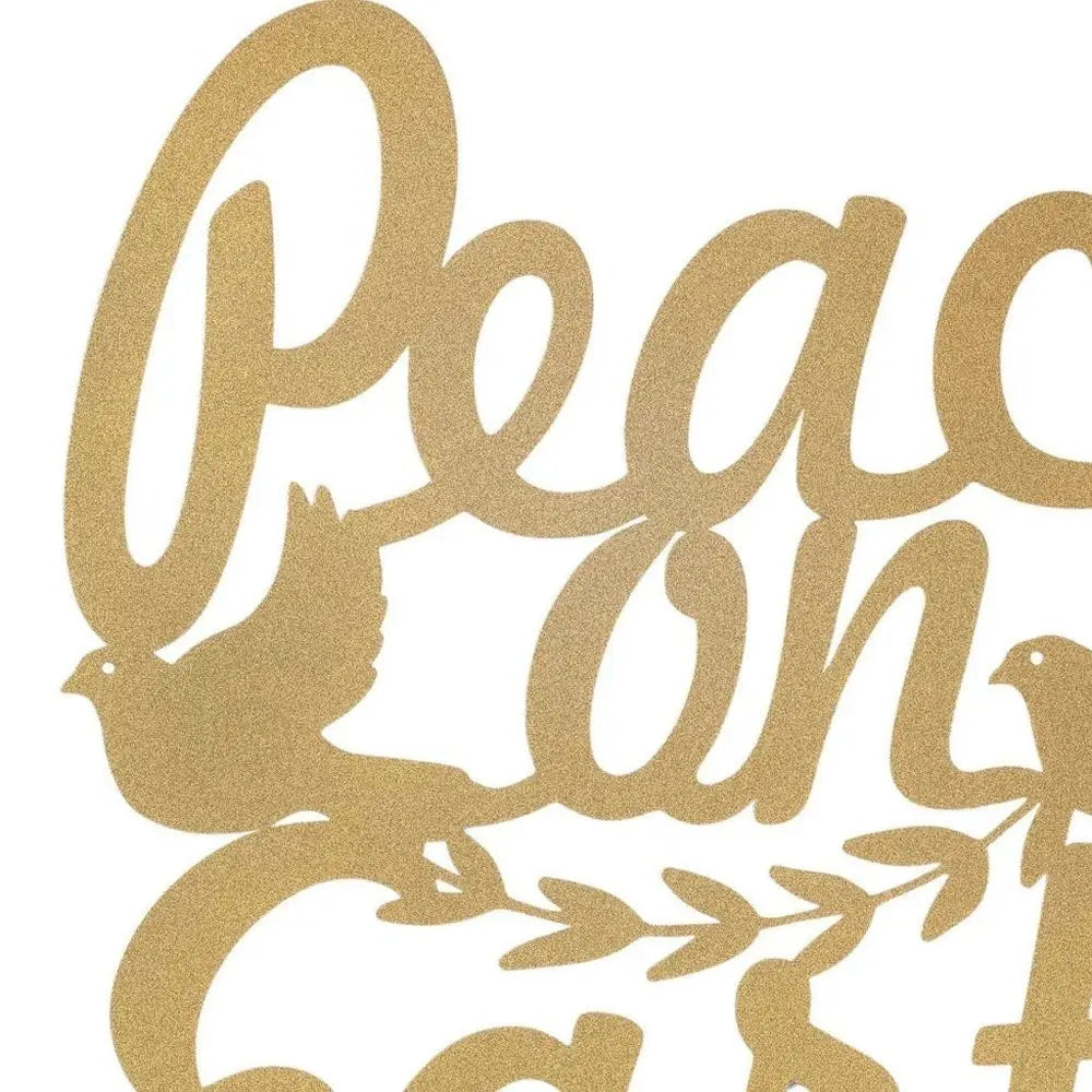 16" X 14" Gold Metal Peace On Earth Metal Text Wall Decor - NOBLE HOME INTERIORS