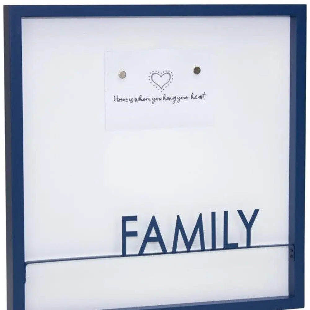16" X 16" Blue And White Family Wood and Metal Square Magnetic Memo Board - NOBLE HOME INTERIORS