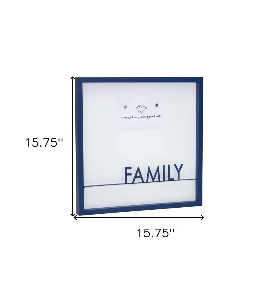 16" X 16" Blue And White Family Wood and Metal Square Magnetic Memo Board - NOBLE HOME INTERIORS