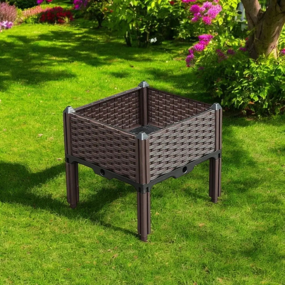 16" X 16" Dark Brown Heavy Duty Plastic Square Self Watering Raised Garden Bed - NOBLE HOME INTERIORS