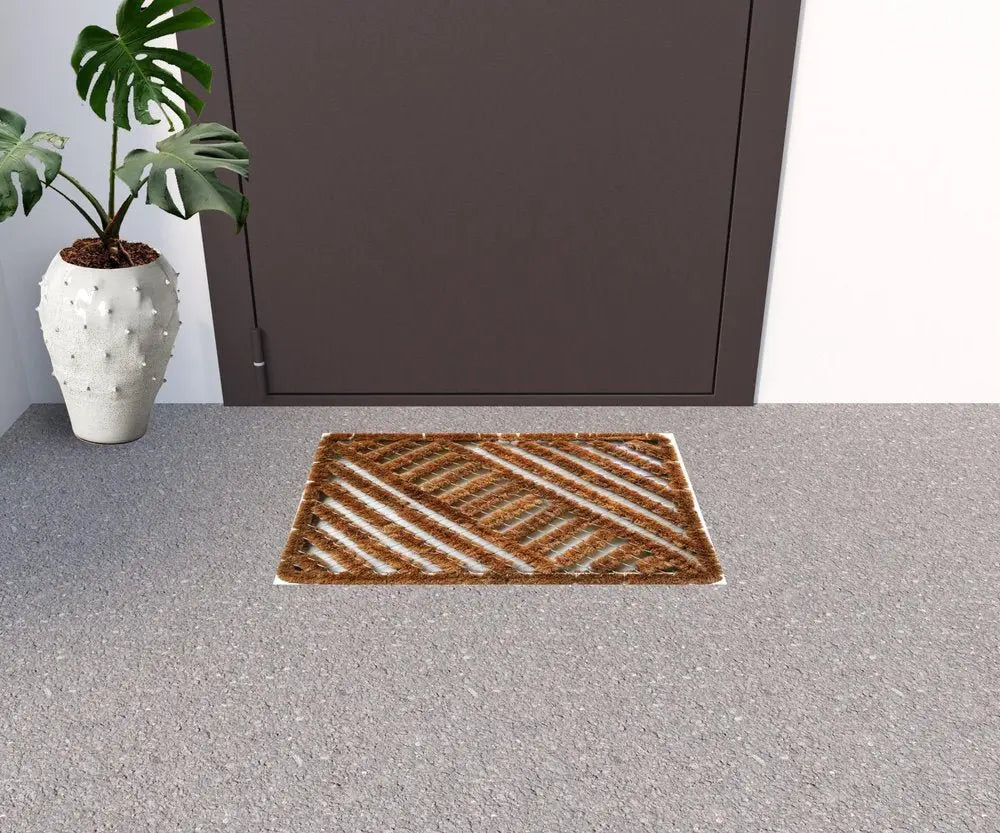 16" X 24" Brown Coir Geometric Outdoor Door Mat - NOBLE HOME INTERIORS