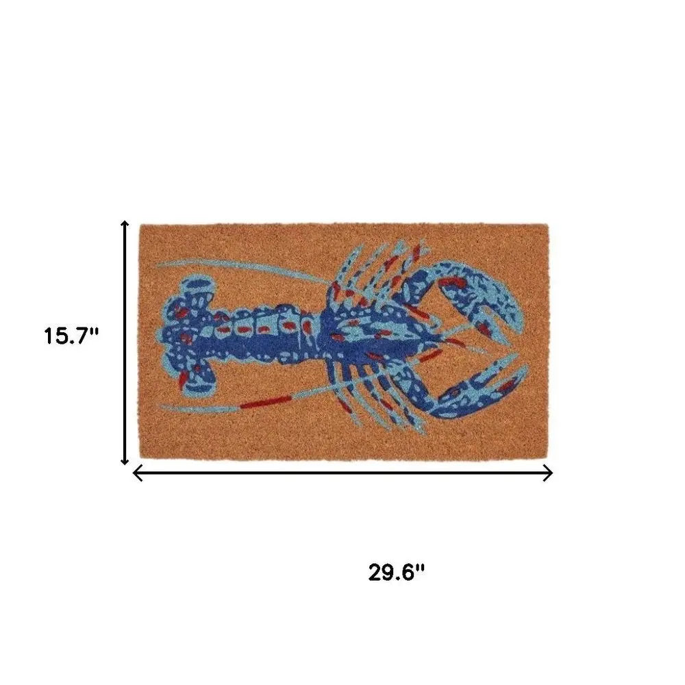 16" X 30" Blue Brown And Red Lobster Indoor Coir Door Mat - NOVA HOME FURNITURE