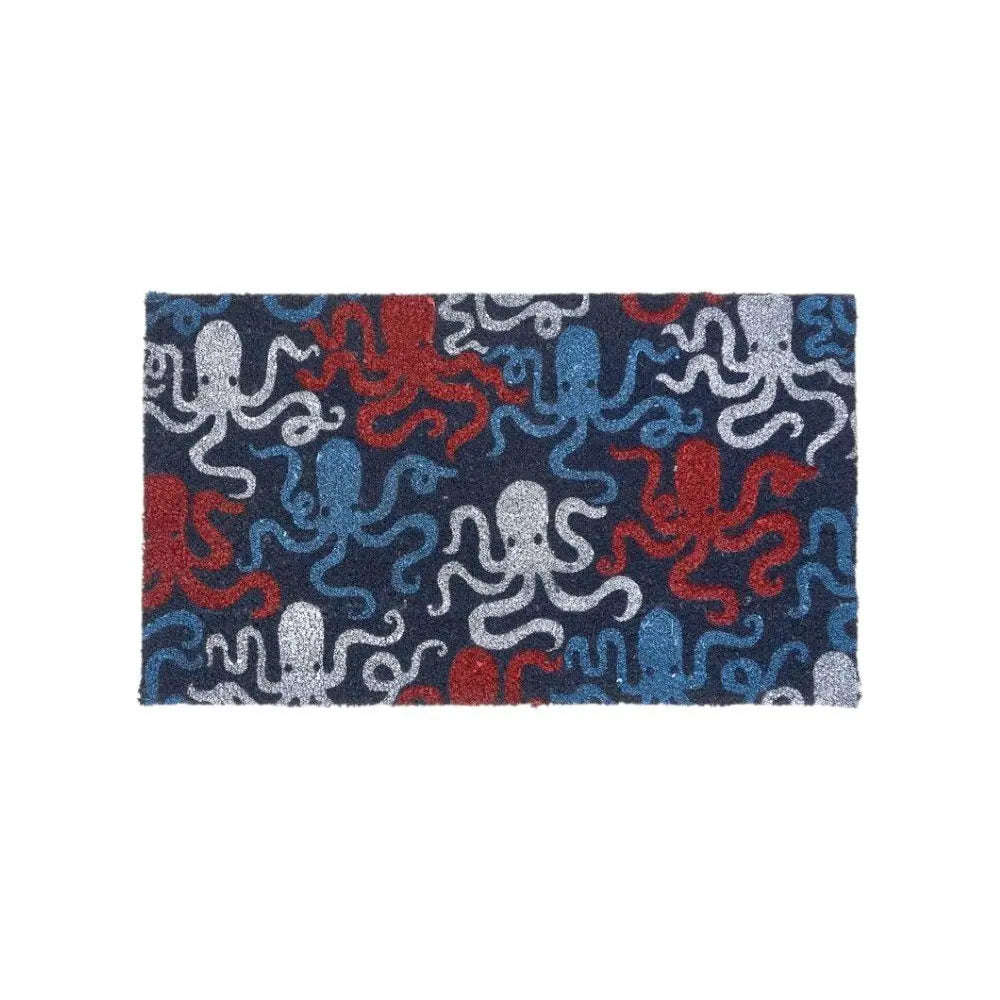 16" X 30" Blue Red And White Octopus Indoor Coir Door Mat - NOVA HOME FURNITURE