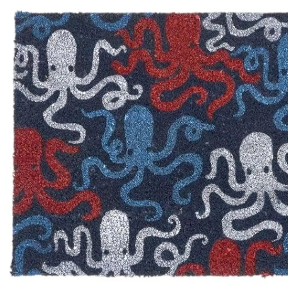 16" X 30" Blue Red And White Octopus Indoor Coir Door Mat - NOVA HOME FURNITURE