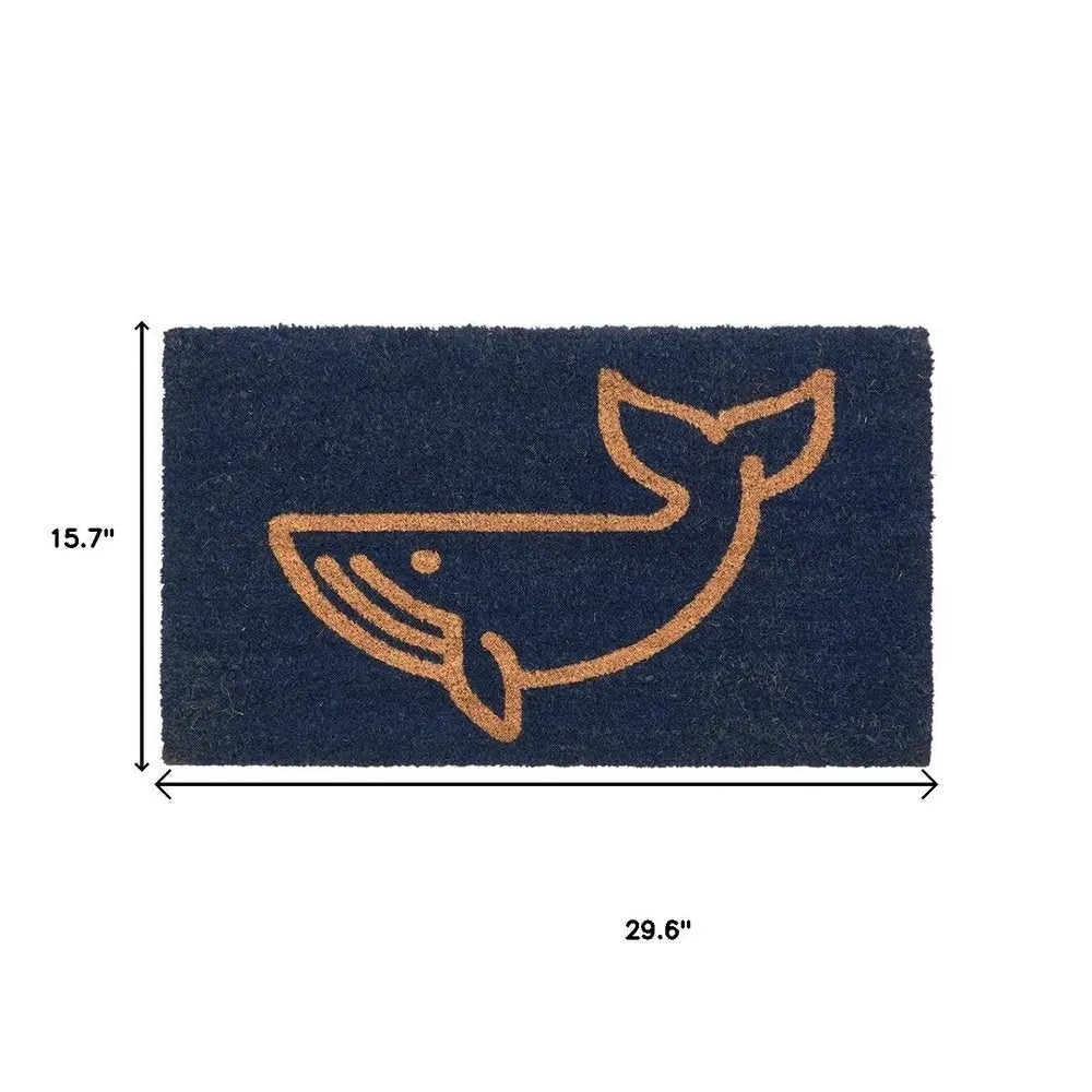16" X 30" Natural And Navy Blue Whale Indoor Coir Door Mat - NOVA HOME FURNITURE