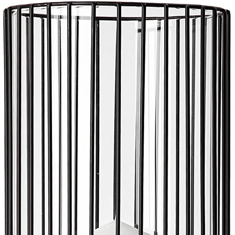 17" Black Abstract Metal And Glass Tabletop Hurricane Candle Holder HomeRoots