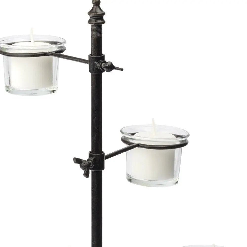 17" Black Distressed Abstract Metal Tabletop Tealight Candle Holder HomeRoots