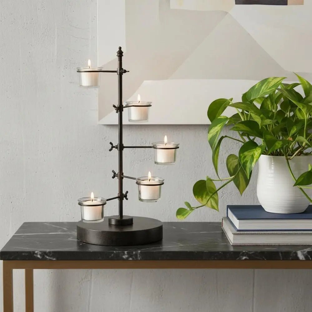 17" Black Distressed Abstract Metal Tabletop Tealight Candle Holder HomeRoots