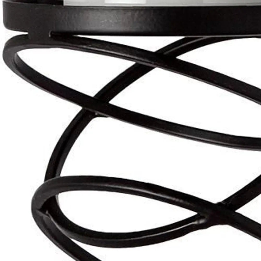 17" Black Geometric Glass And Metal Tabletop Pillar Candle Holder HomeRoots