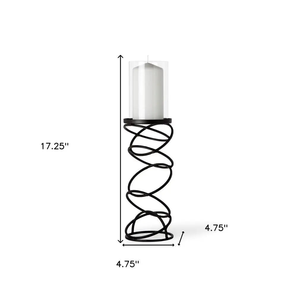 17" Black Geometric Glass And Metal Tabletop Pillar Candle Holder HomeRoots