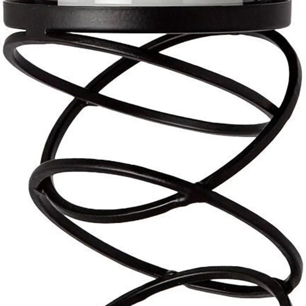 17" Black Geometric Glass And Metal Tabletop Pillar Candle Holder HomeRoots