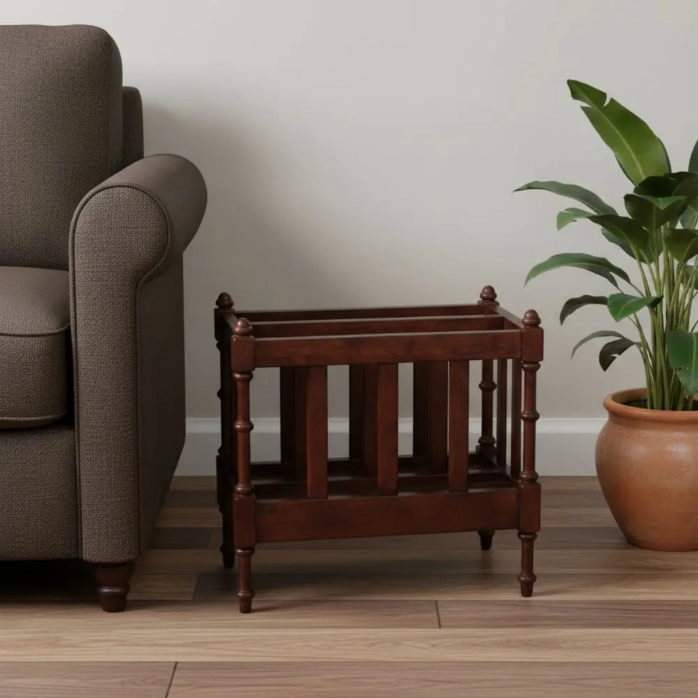 17" Brown Solid Wood Magazine Holder - NOBLE HOME INTERIORS