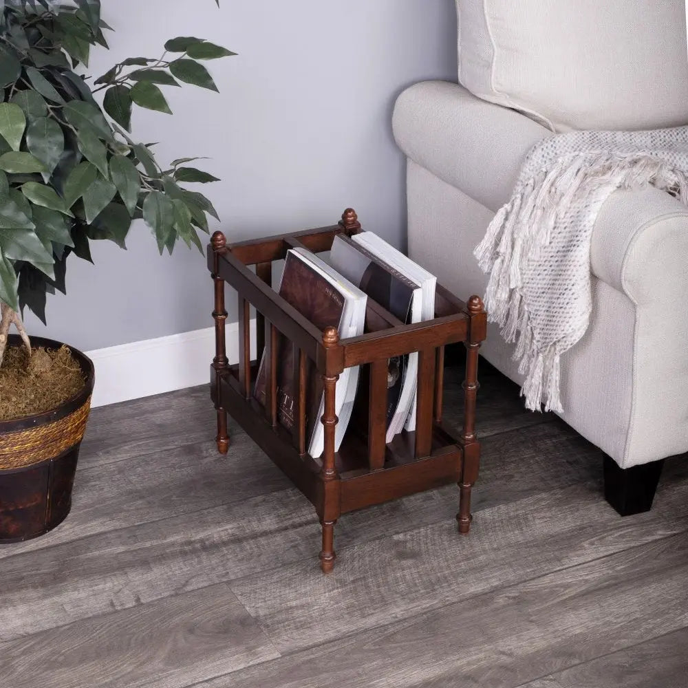 17" Brown Solid Wood Magazine Holder - NOBLE HOME INTERIORS