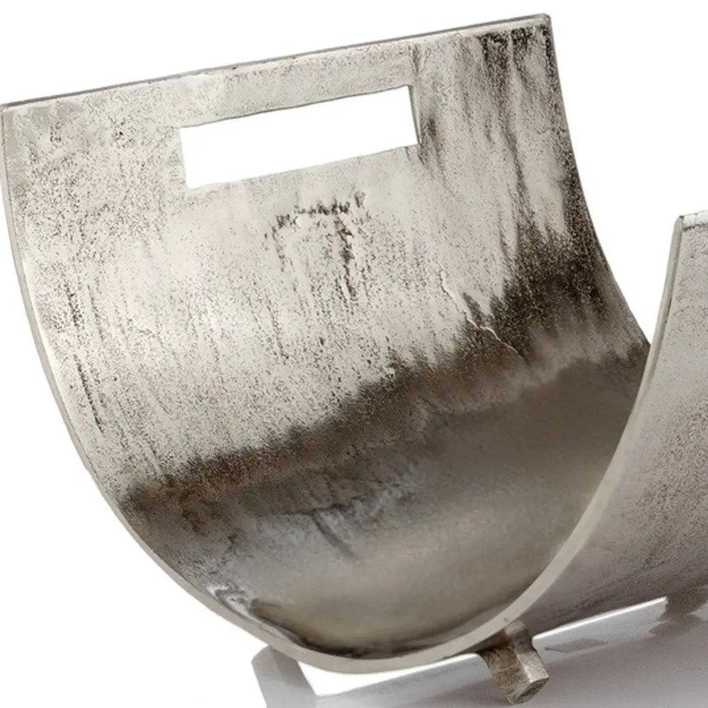 17" Brushed Silver Modern Magazine Basket - NOBLE HOME INTERIORS