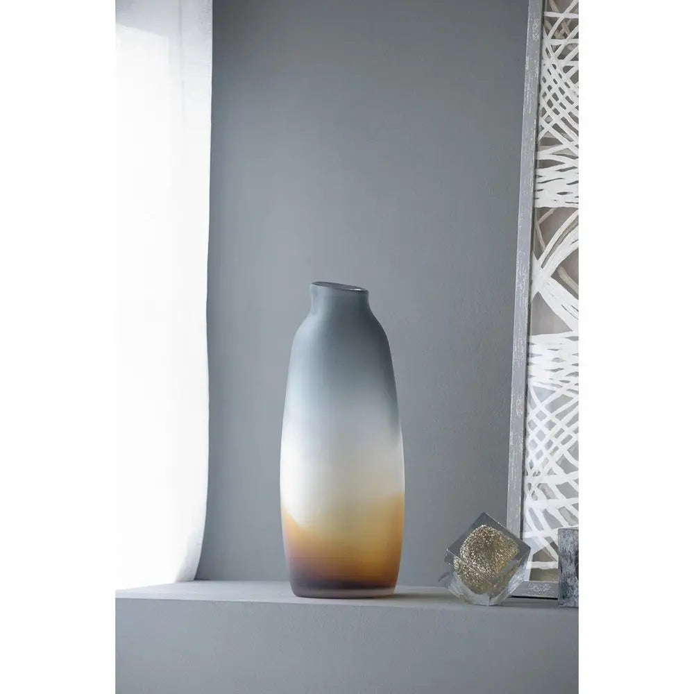 17" Charcoal And Orange Ombre Glass Table Vase - NOBLE HOME INTERIORS