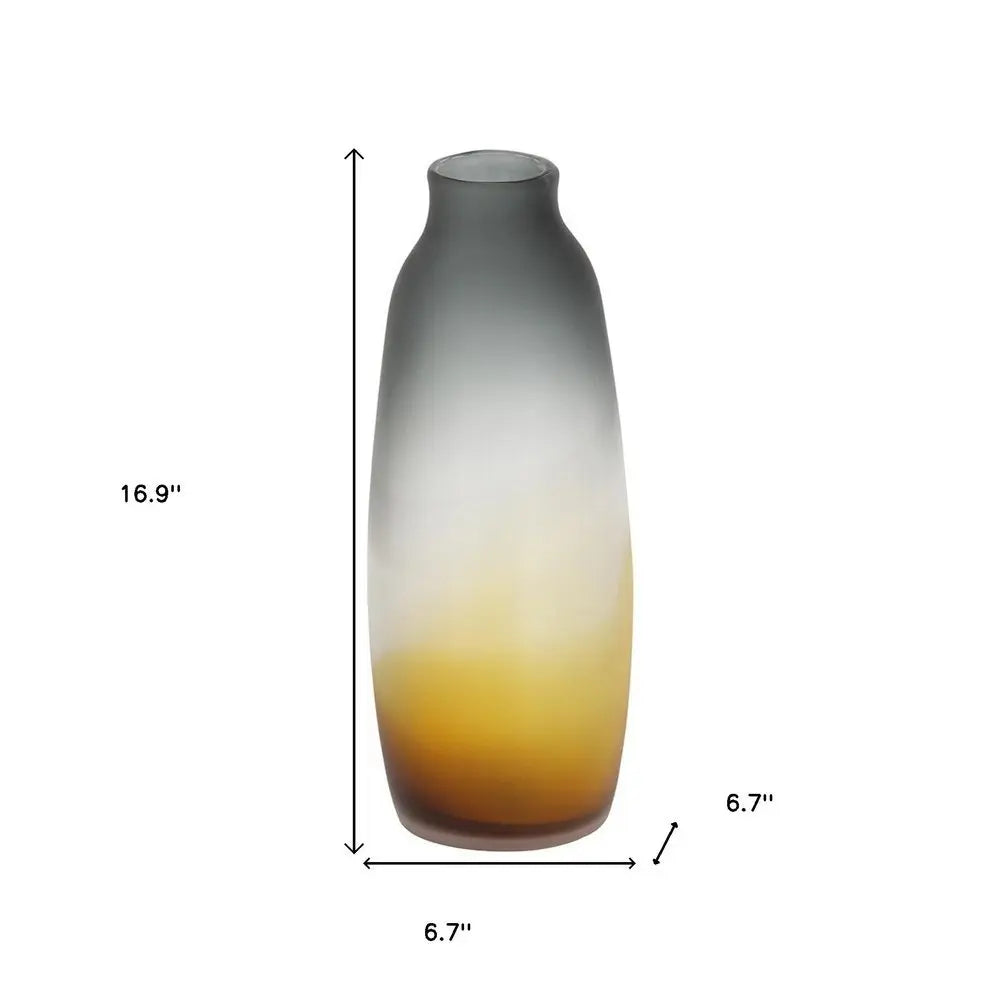 17" Charcoal And Orange Ombre Glass Table Vase - NOBLE HOME INTERIORS