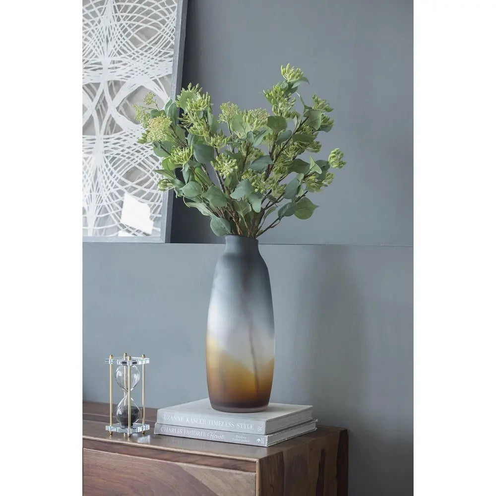 17" Charcoal And Orange Ombre Glass Table Vase - NOBLE HOME INTERIORS