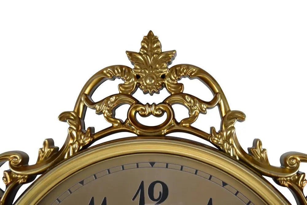 17" Gold And Black Resin Silent Pendulum Ornate Round Wall Clock HomeRoots