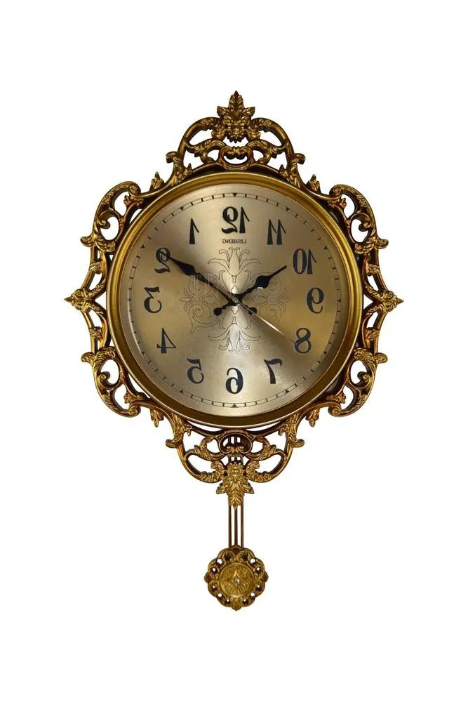 17" Gold And Black Resin Silent Pendulum Ornate Round Wall Clock HomeRoots