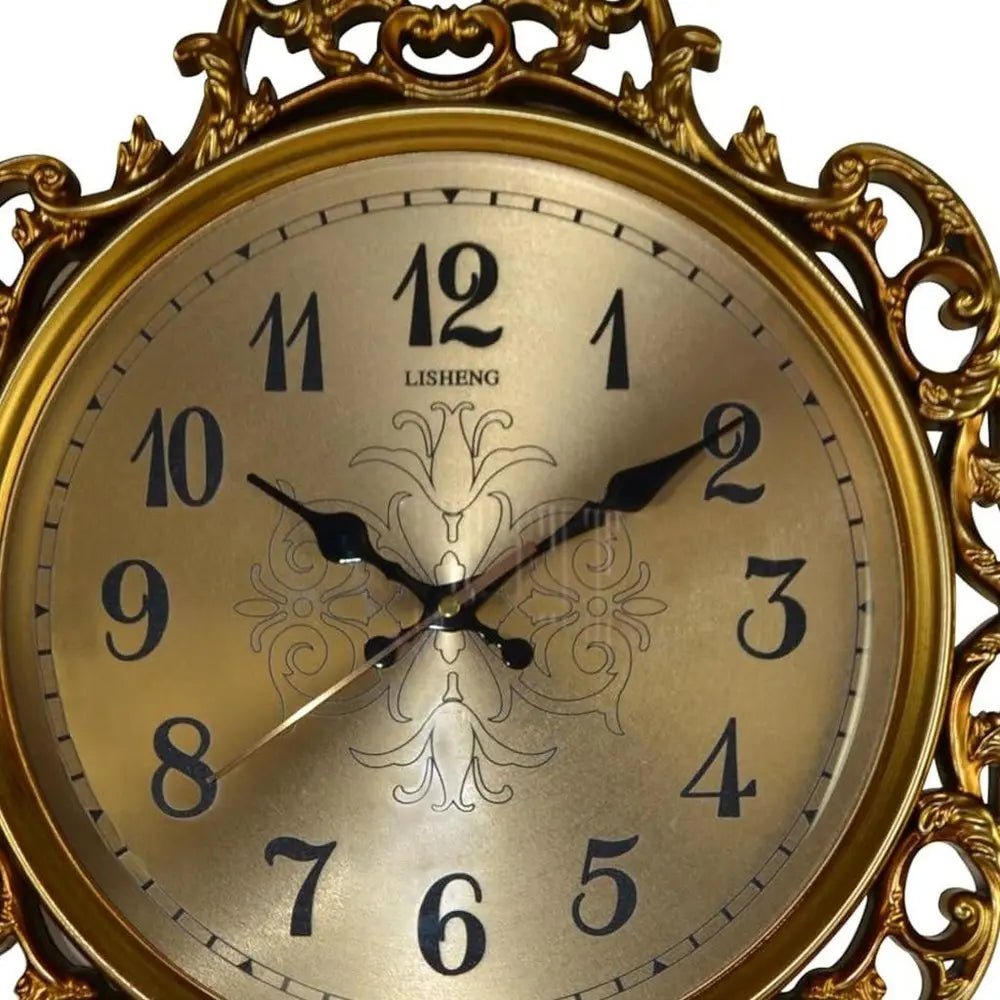 17" Gold And Black Resin Silent Pendulum Ornate Round Wall Clock HomeRoots