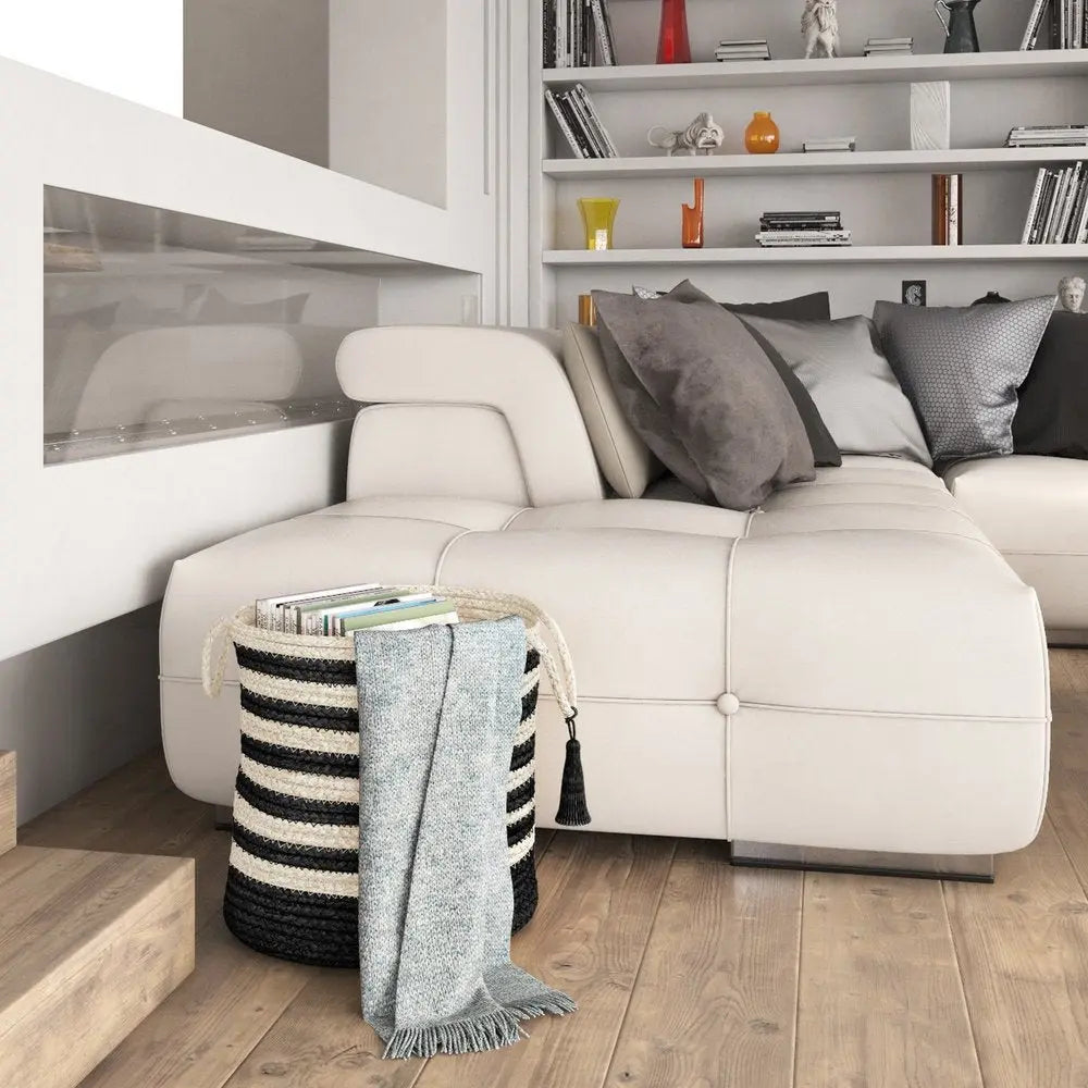 17" Ivory Jute Basket - NOBLE HOME INTERIORS