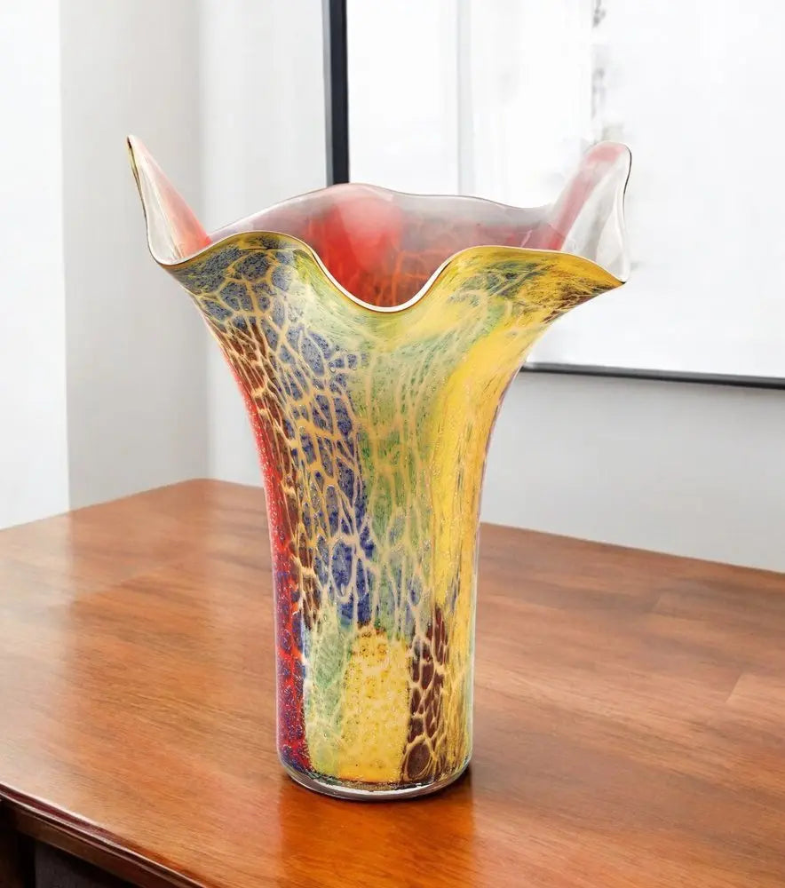 17" Red and Yellow Glass Abstract Novelty Table Vase - NOBLE HOME INTERIORS