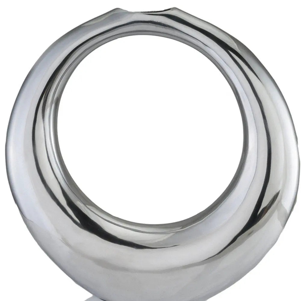 17" Silver Aluminum Ring Hoop Table Vase - NOBLE HOME INTERIORS
