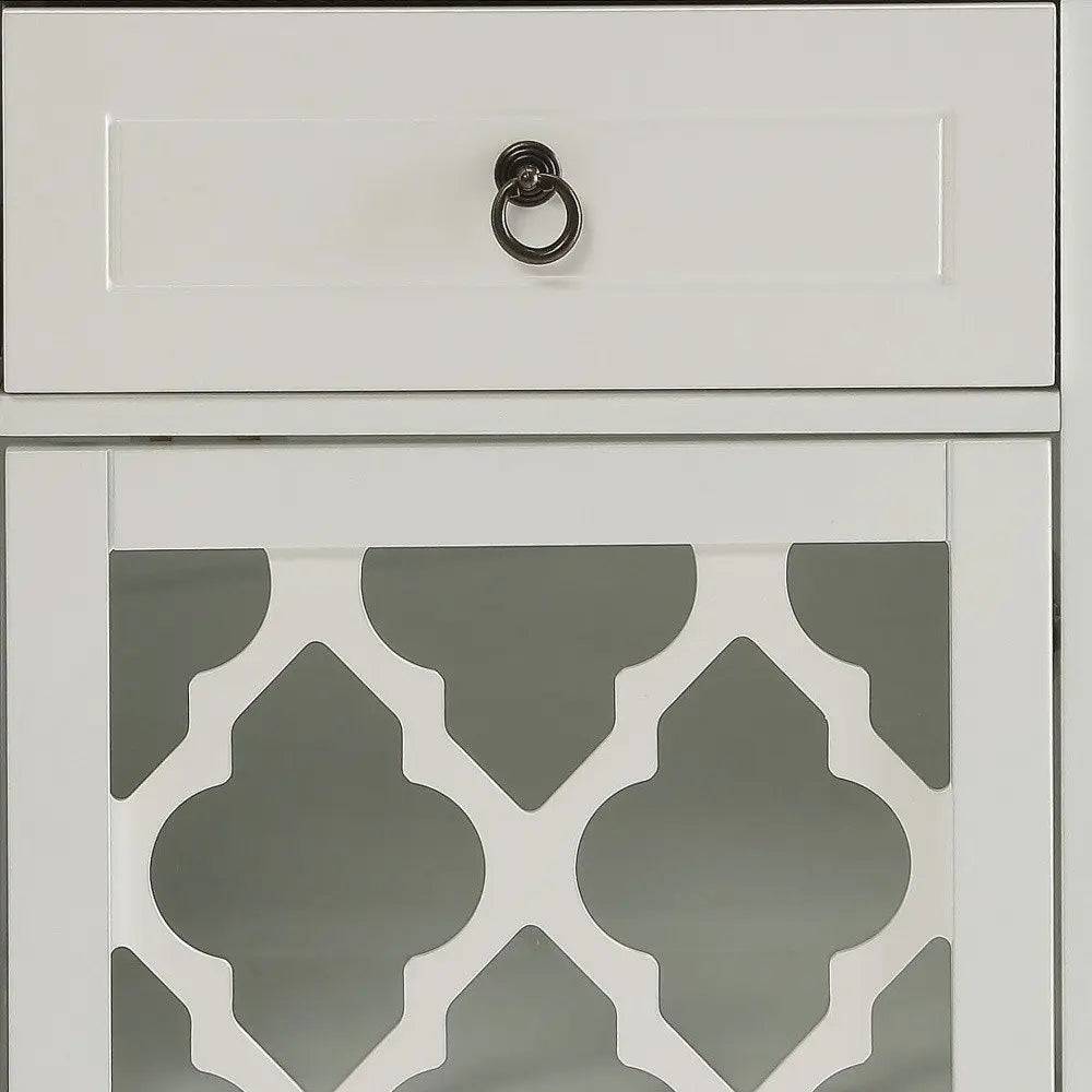 17" White Fret Work Design Glass Door Accent Cabinet - NOVA HOME FURNITURE